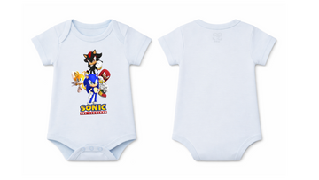 Short-Sleeve BodySuit: Premium Cotton Blue "Sonic Crew" Graphic Casual Essentials and Active Playwear