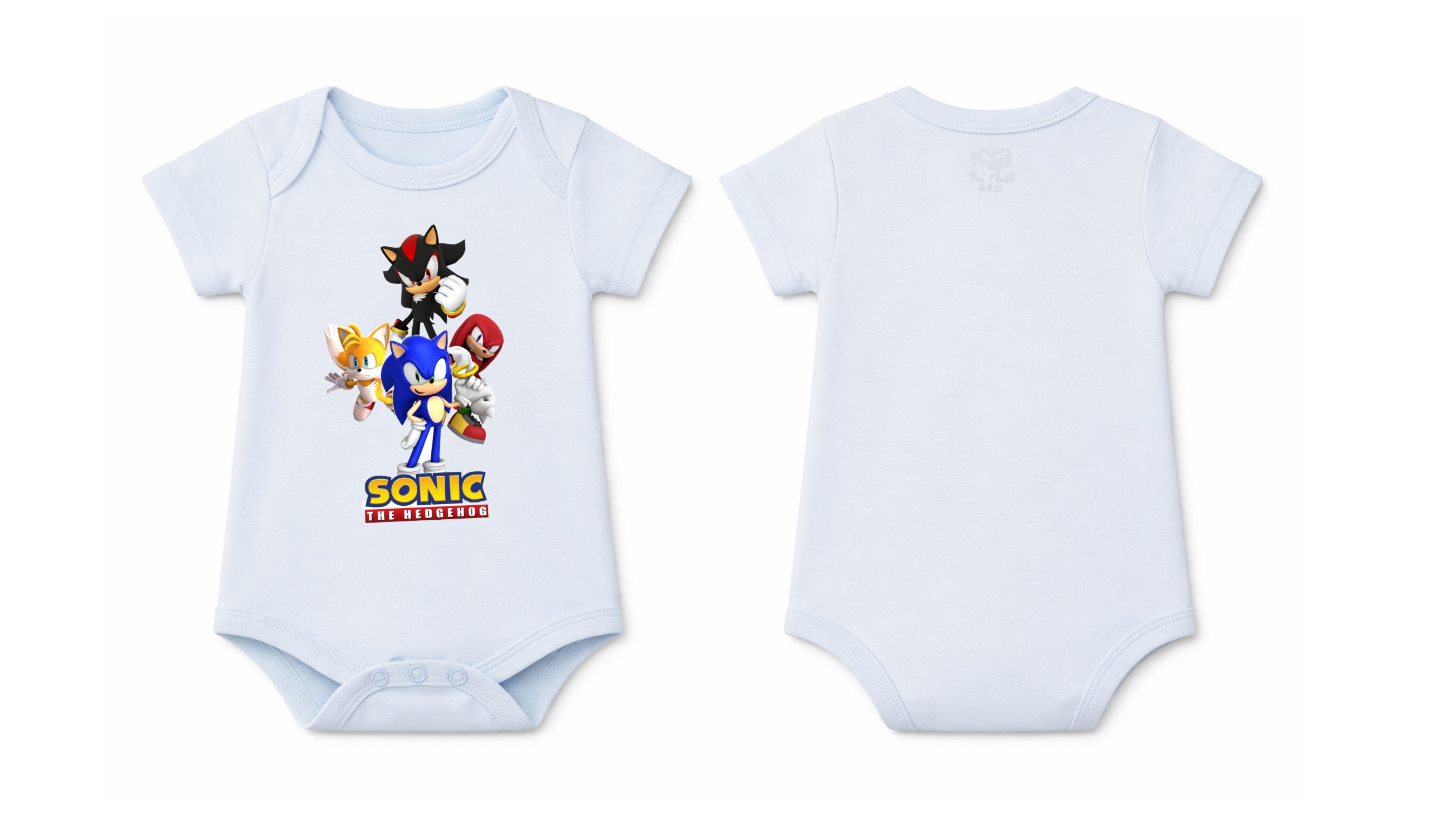 Short-Sleeve BodySuit: Premium Cotton Blue "Sonic Crew" Graphic Casual Essentials and Active Playwear