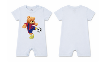 Short-Sleeve Full Length BodySuit (Romper): Premium Cotton Light Blue "Bear" Graphic Casual Essentials and Active Playwear