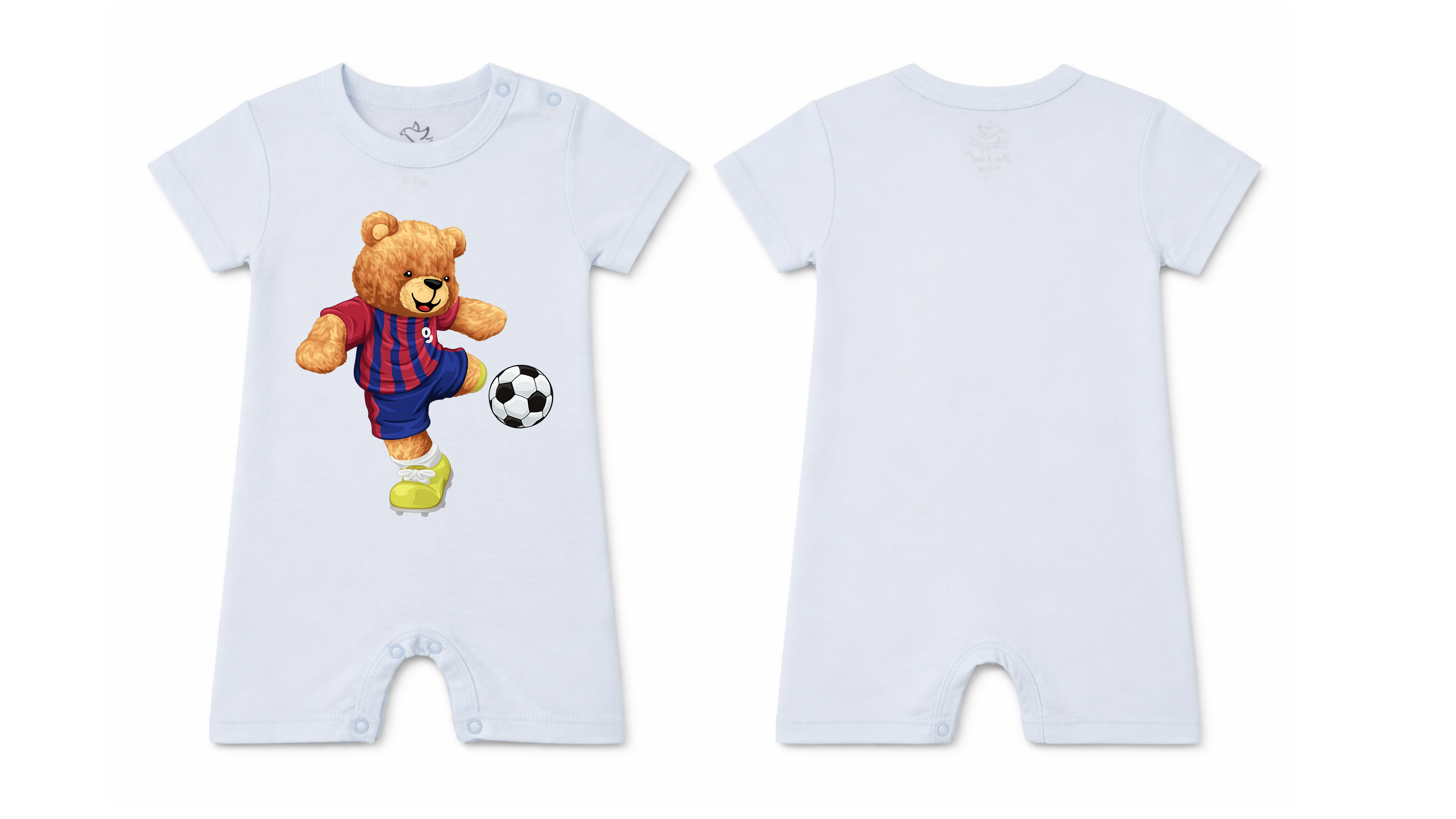 Short-Sleeve Full Length BodySuit (Romper): Premium Cotton Light Blue "Bear" Graphic Casual Essentials and Active Playwear