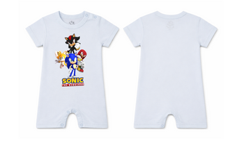 Short-Sleeve Full Length BodySuit (Romper): Premium Cotton Light Blue "Sonic Crew" Graphic Casual Essentials and Active Playwear