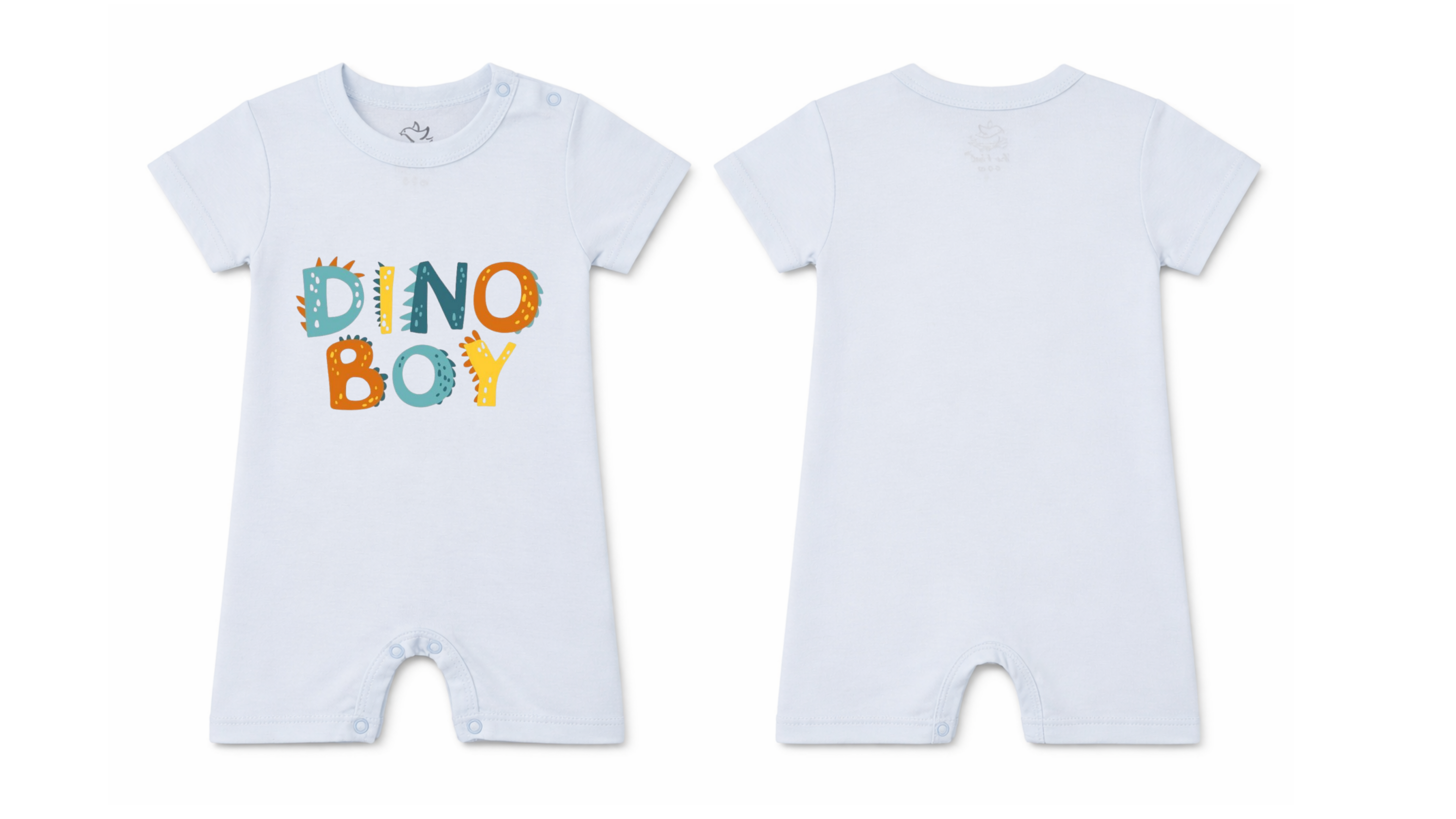 Short-Sleeve Full Length BodySuit (Romper): Premium Cotton Light Blue "Dino Boy" Graphic Casual Essentials and Active Playwear