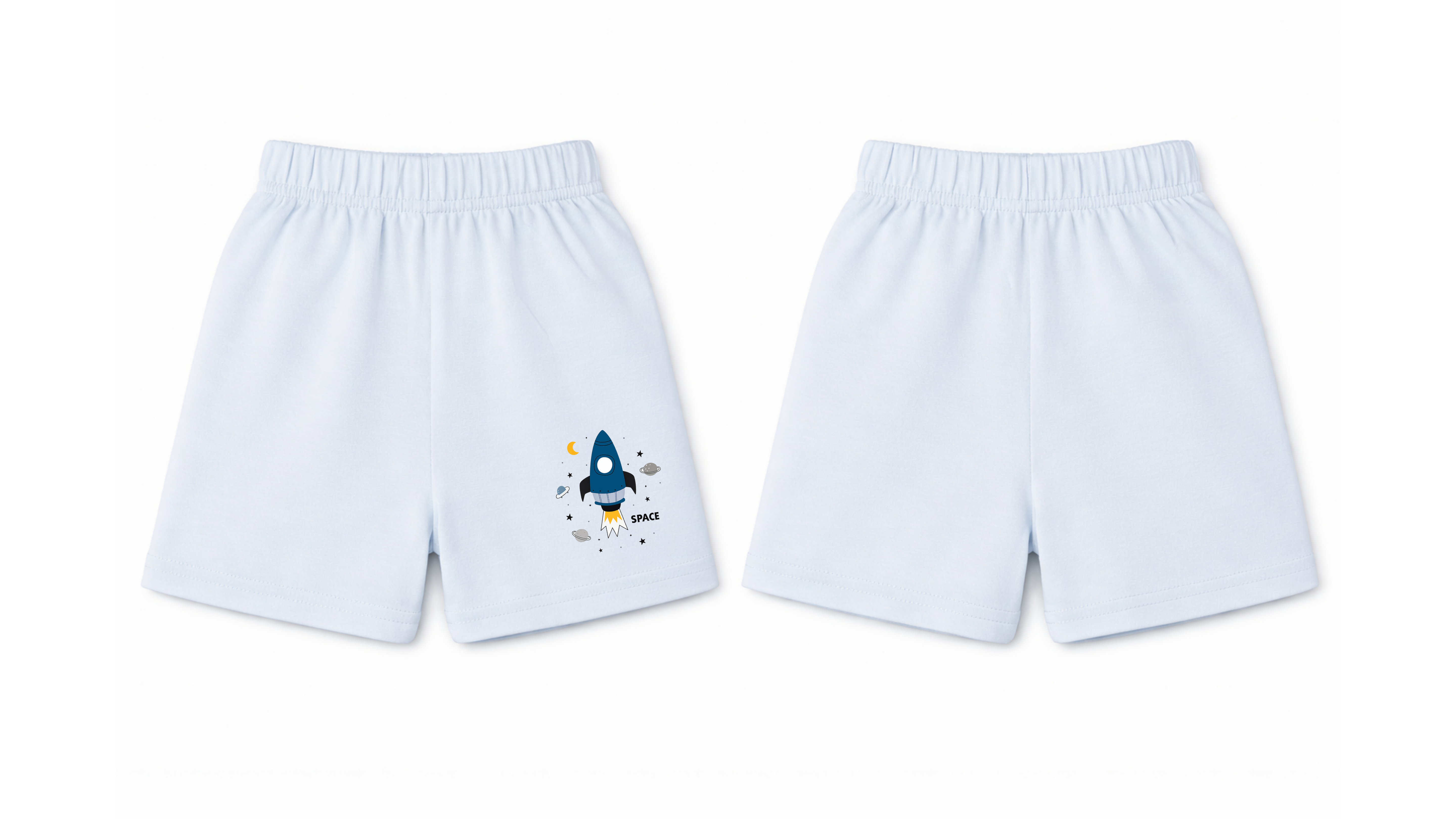 Shorts: Premium Cotton Light Blue "Space" Graphic Casual Essentials and Active Playwear