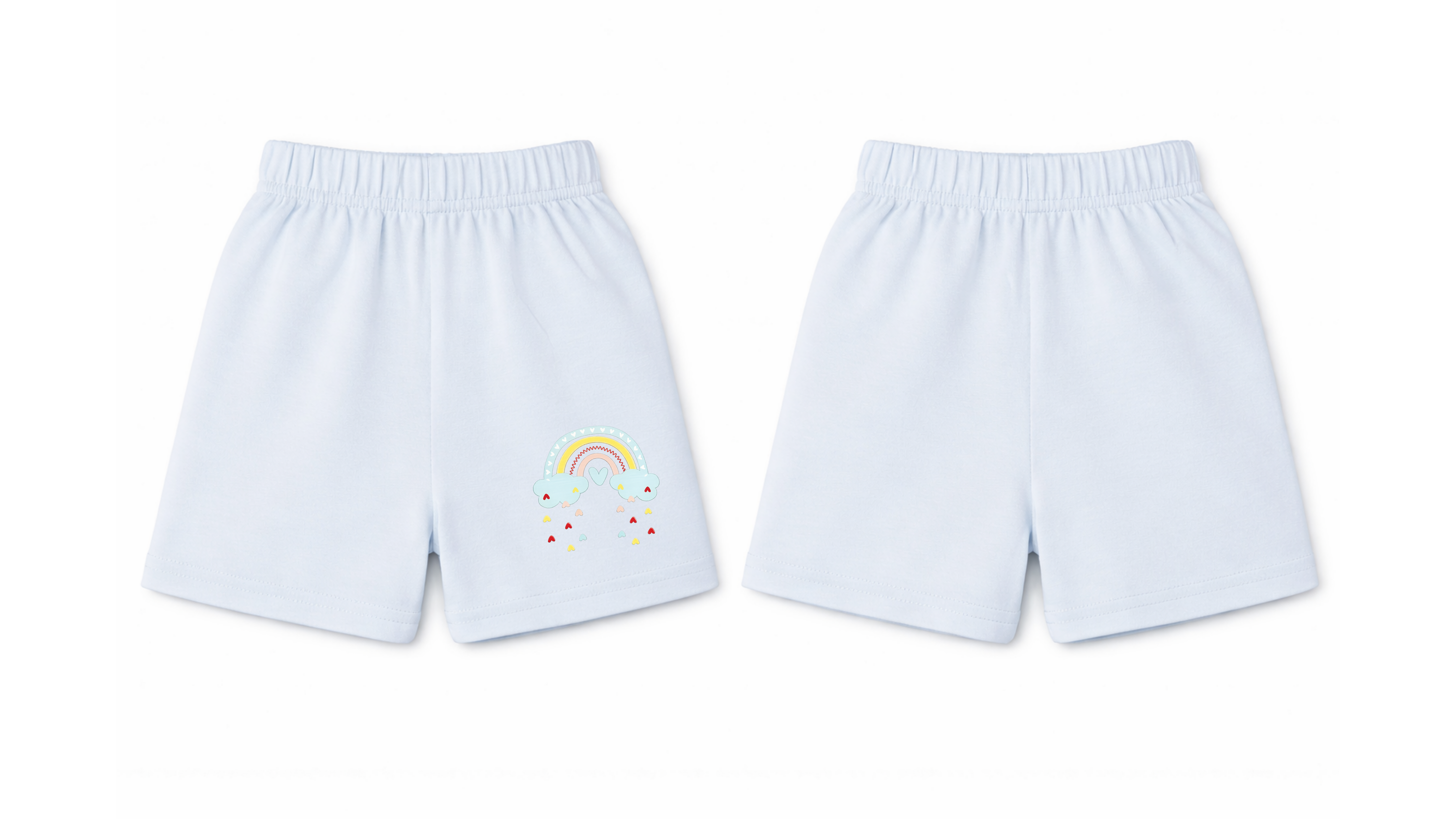 Shorts: Premium Cotton Light Blue "Blue Rainbow" Graphic Casual Essentials and Active Playwear