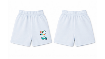 Shorts: Premium Cotton Light Blue "Boys Rules" Graphic Casual Essentials and Active Playwear