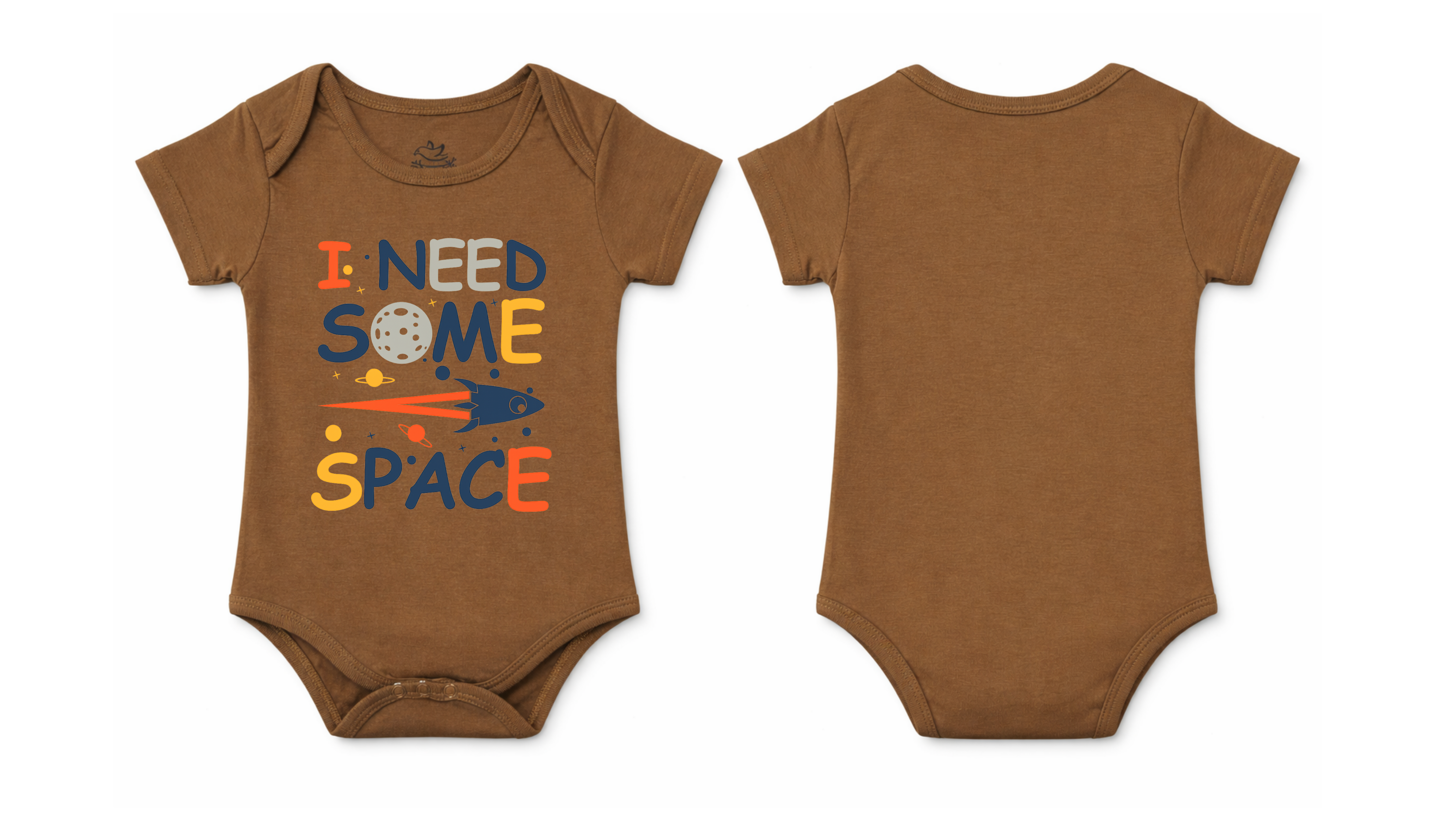 Short-Sleeve BodySuit: Premium Cotton Brown "Space" Graphic Casual Essentials and Active Playwear