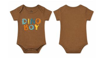 Short-Sleeve BodySuit: Premium Cotton Brown "Dino Boy" Graphic Casual Essentials and Active Playwear