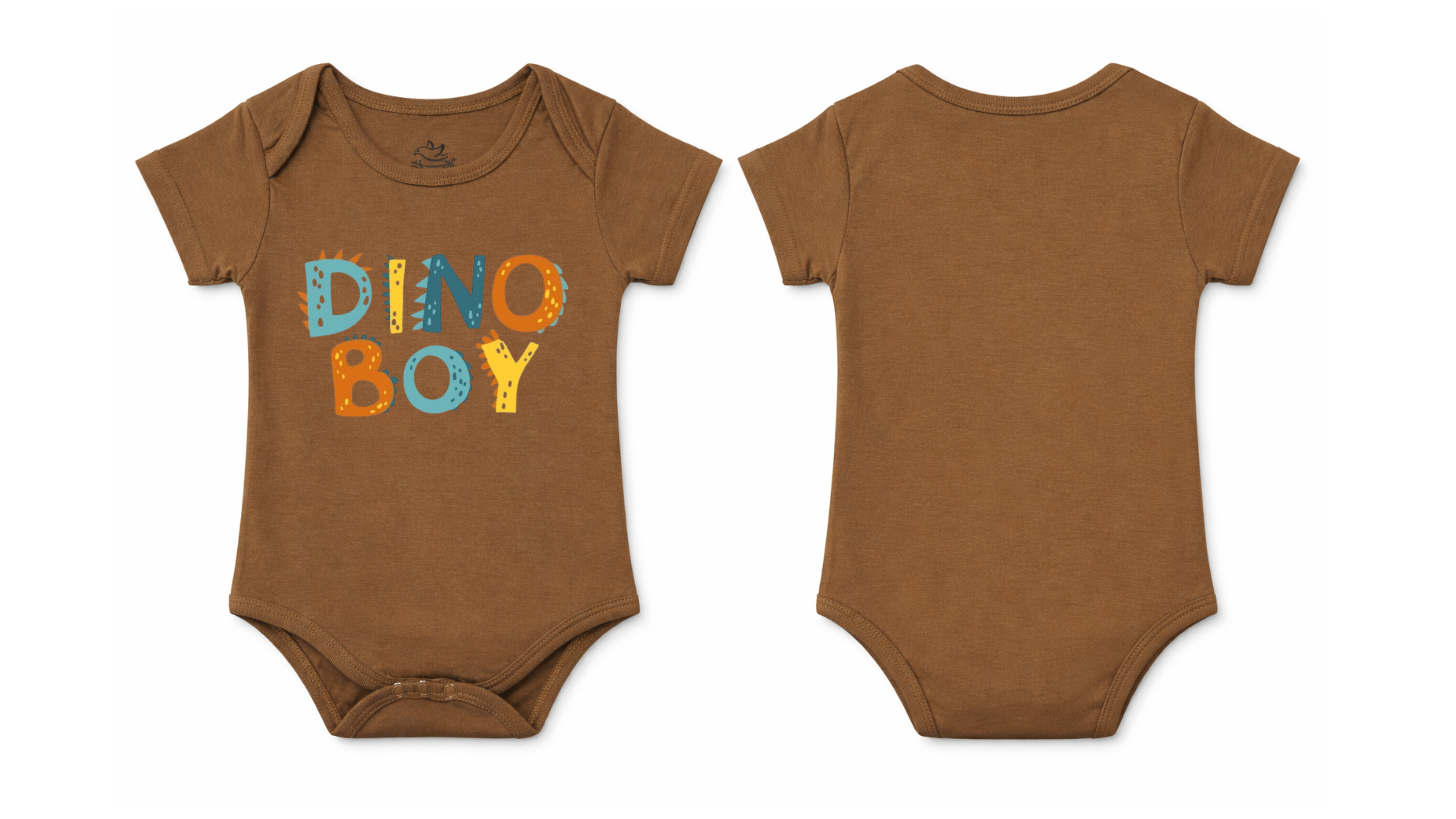 Short-Sleeve BodySuit: Premium Cotton Brown "Dino Boy" Graphic Casual Essentials and Active Playwear