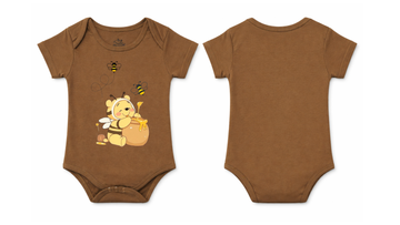 Short-Sleeve BodySuit: Premium Cotton Brown "Honey Bee" Graphic Casual Essentials and Active Playwear