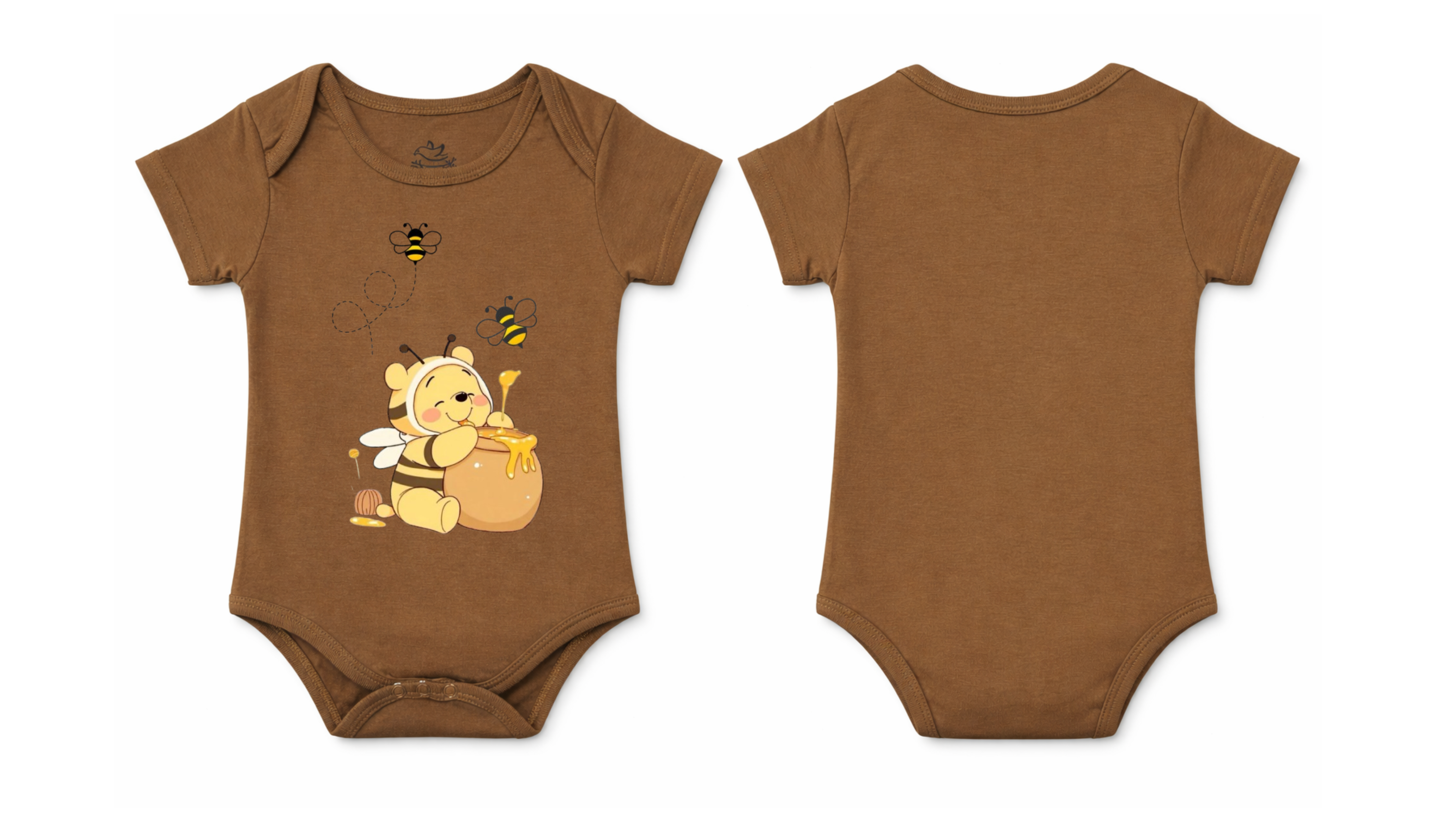 Short-Sleeve BodySuit: Premium Cotton Brown "Honey Bee" Graphic Casual Essentials and Active Playwear