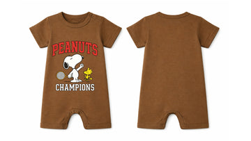 Short-Sleeve Full Length BodySuit (Romper): Premium Cotton Brown "Peanuts" Graphic Casual Essentials and Active Playwear