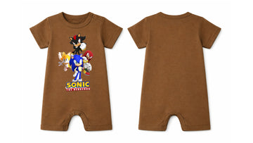 Short-Sleeve Full Length BodySuit (Romper): Premium Cotton Brown "Sonic Crew" Graphic Casual Essentials and Active Playwear