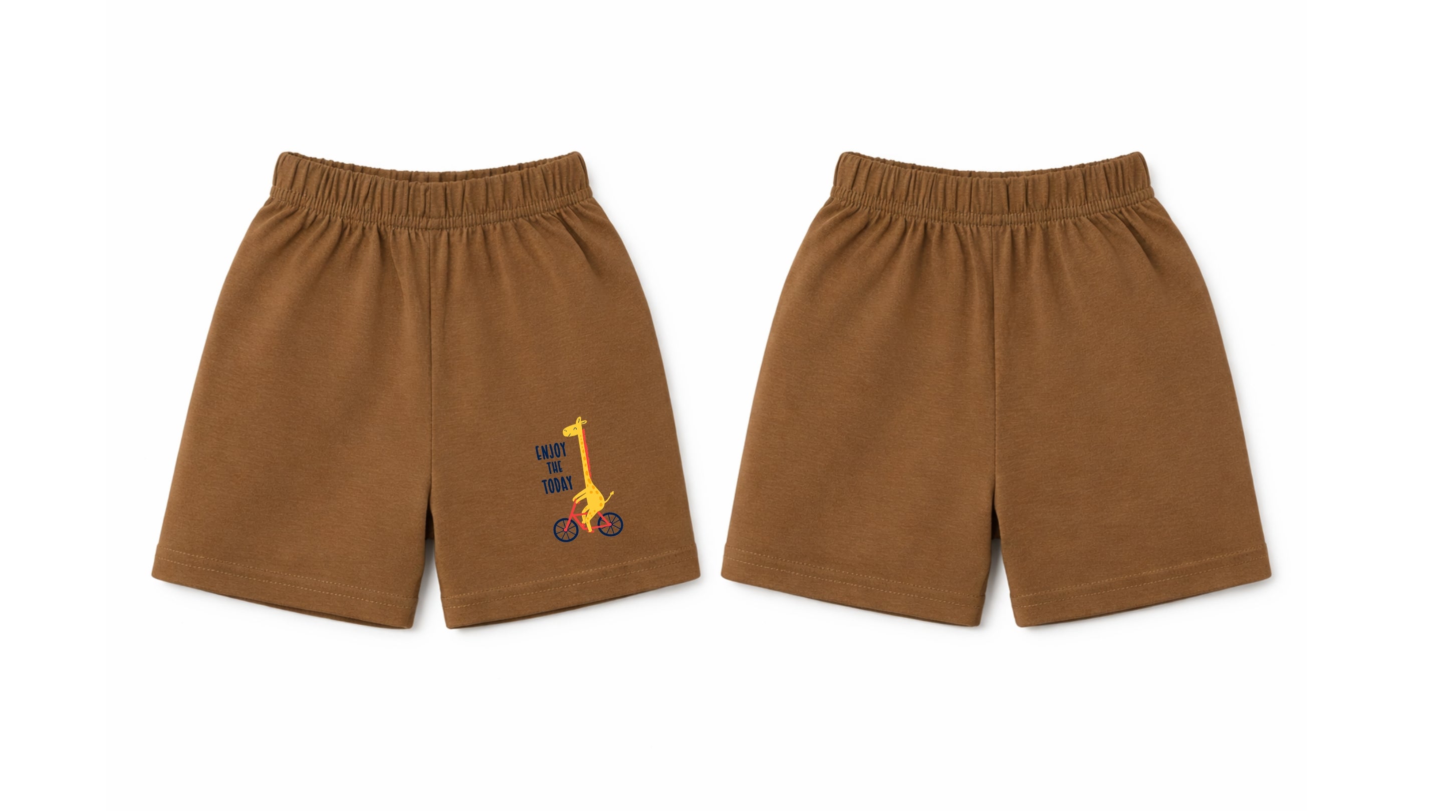 Shorts: Premium Cotton Brown "Enjoy the Today" Graphic Casual Essentials and Active Playwear