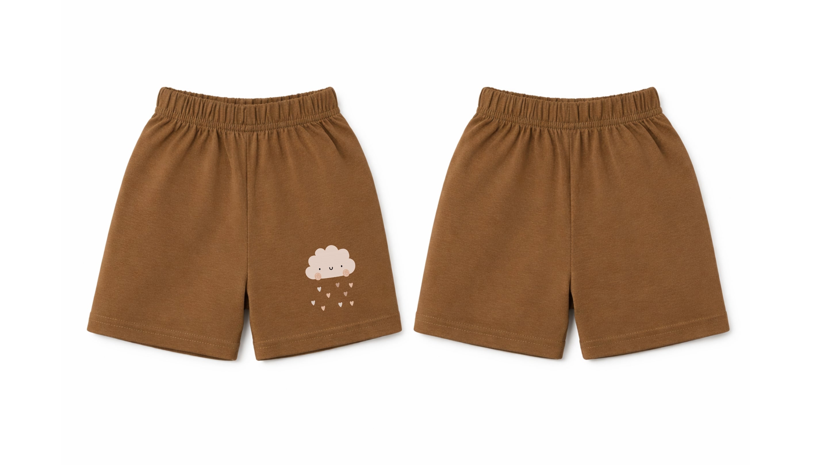 Shorts: Premium Cotton Brown "Cloud Hearts" Graphic Casual Essentials and Active Playwear