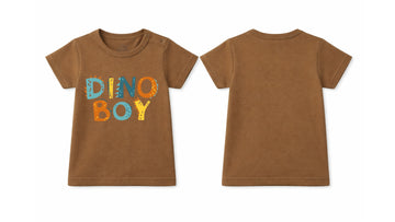 T-Shirt: Premium Cotton Brown "Dino Boy" Graphic Casual Essentials and Active Playwear