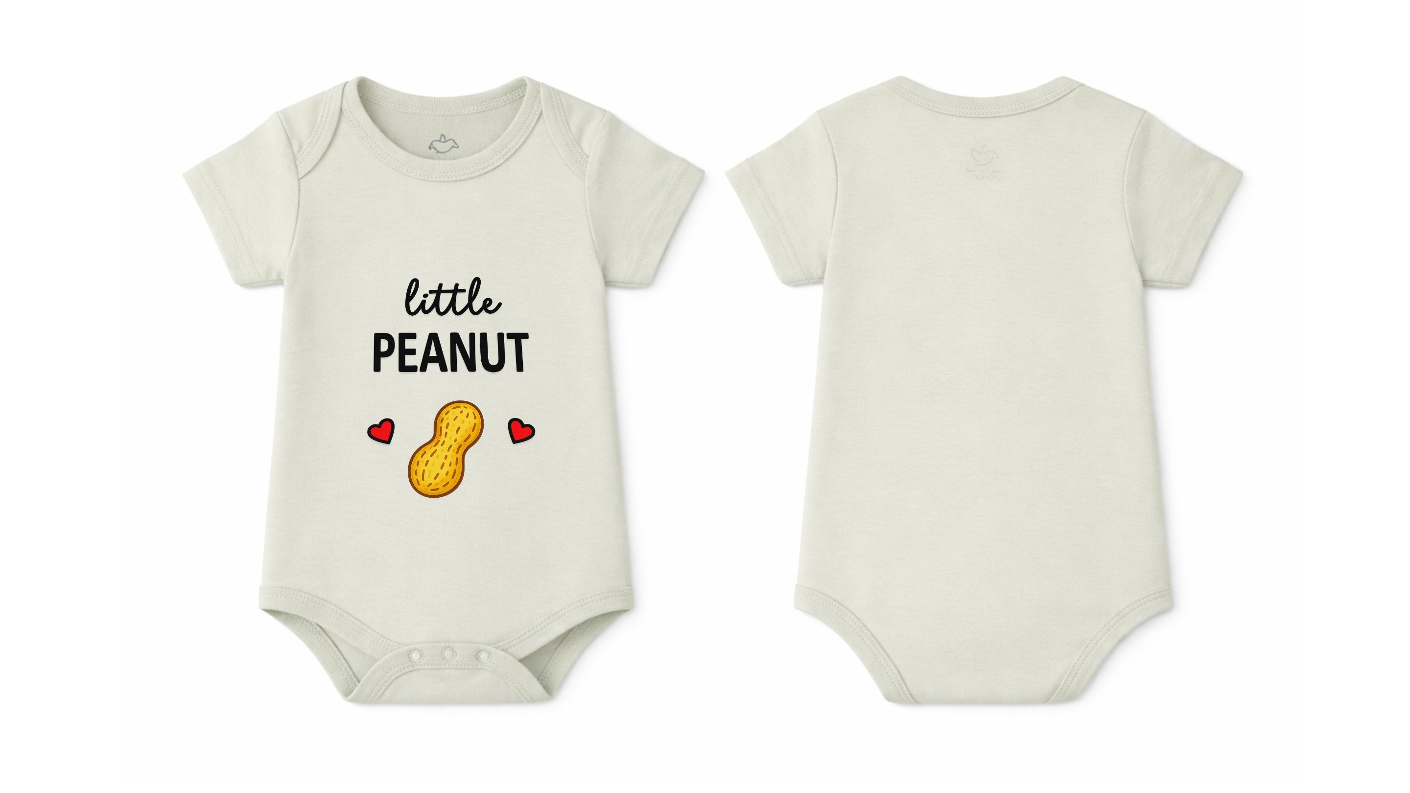 Short-Sleeve BodySuit: Premium Cotton Off-White "Little Peanut" Graphic Casual Essentials and Active Playwear