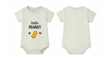 Short-Sleeve BodySuit: Premium Cotton Off-White "Little Peanut" Graphic Casual Essentials and Active Playwear
