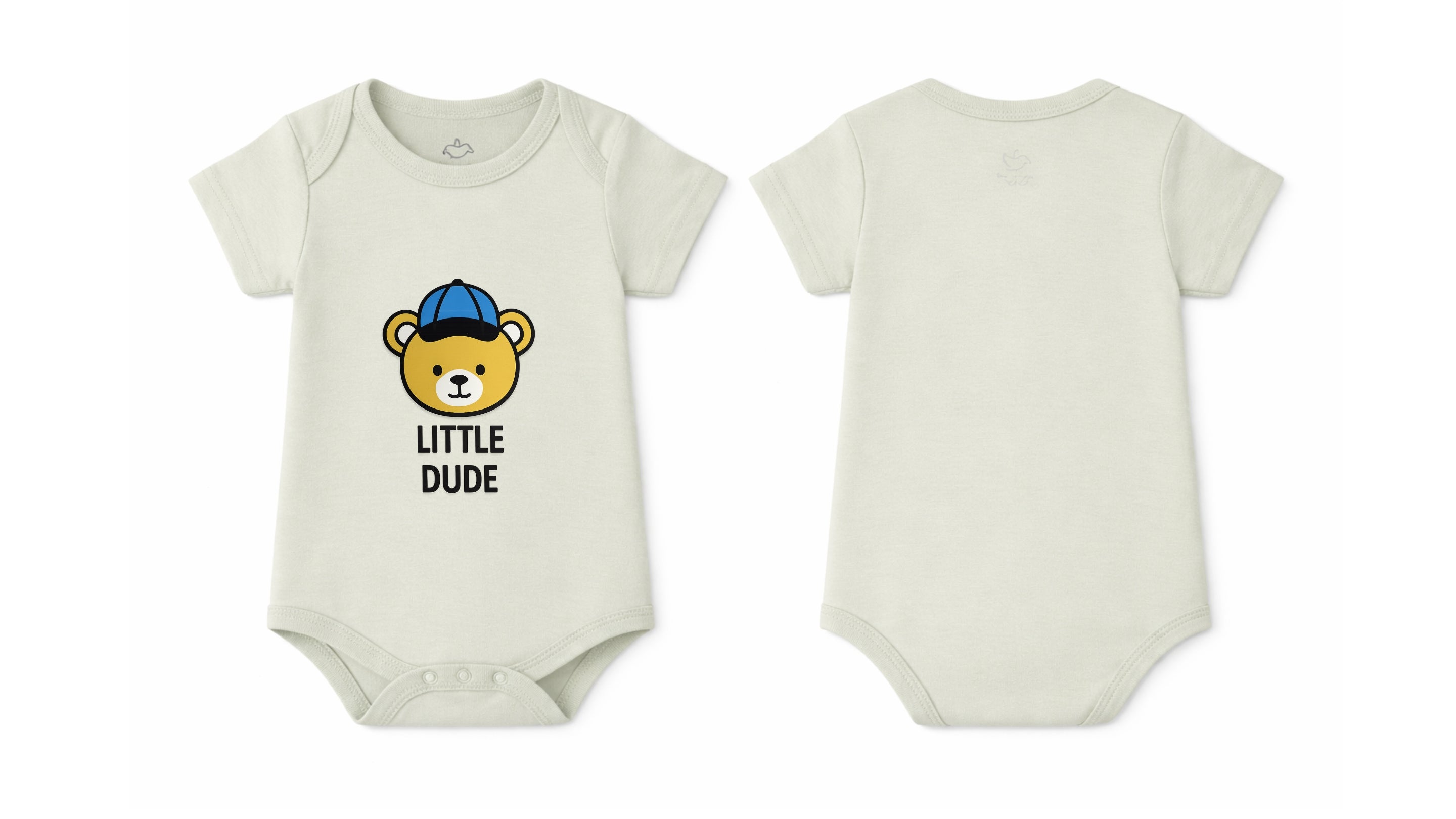 Short-Sleeve BodySuit: Premium Cotton Off-White "Little Dude" Graphic Casual Essentials and Active Playwear