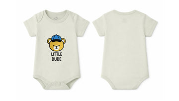 Short-Sleeve BodySuit: Premium Cotton Off-White "Little Dude" Graphic Casual Essentials and Active Playwear