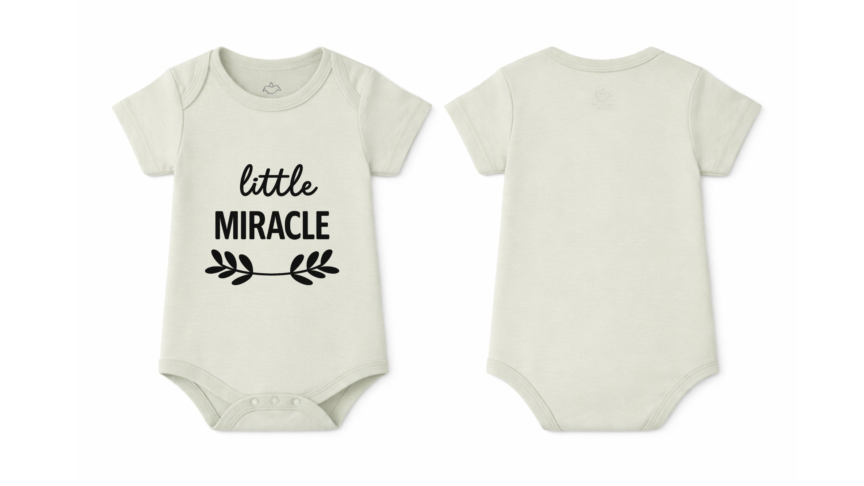 Short-Sleeve BodySuit: Premium Cotton Off-White "Little Miracle" Graphic Casual Essentials and Active Playwear