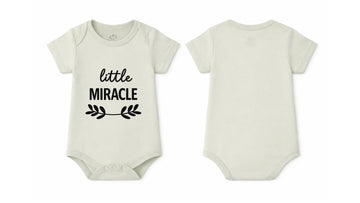Short-Sleeve BodySuit: Premium Cotton Off-White "Little Miracle" Graphic Casual Essentials and Active Playwear