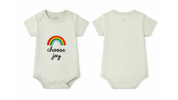 Short-Sleeve BodySuit: Premium Cotton Off-White "Choose Joy" Graphic Casual Essentials and Active Playwear