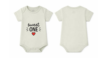 Short-Sleeve BodySuit: Premium Cotton Off-White "Sweet One" Graphic Casual Essentials and Active Playwear