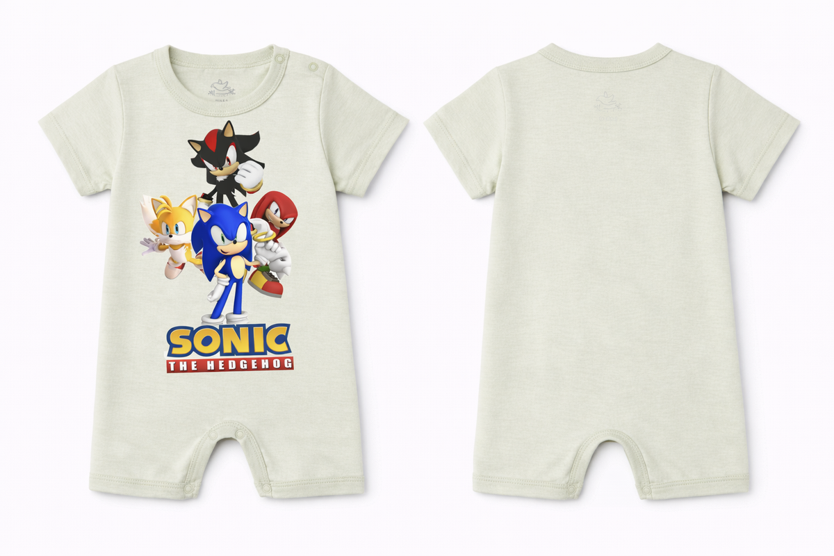 Short Sleeve Romper Green Lily Sonic Crew DTF