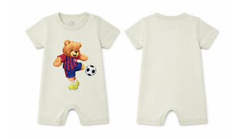 Short-Sleeve Full Length BodySuit (Romper): Premium Cotton Off-White "Bear" Graphic Casual Essentials and Active Playwear