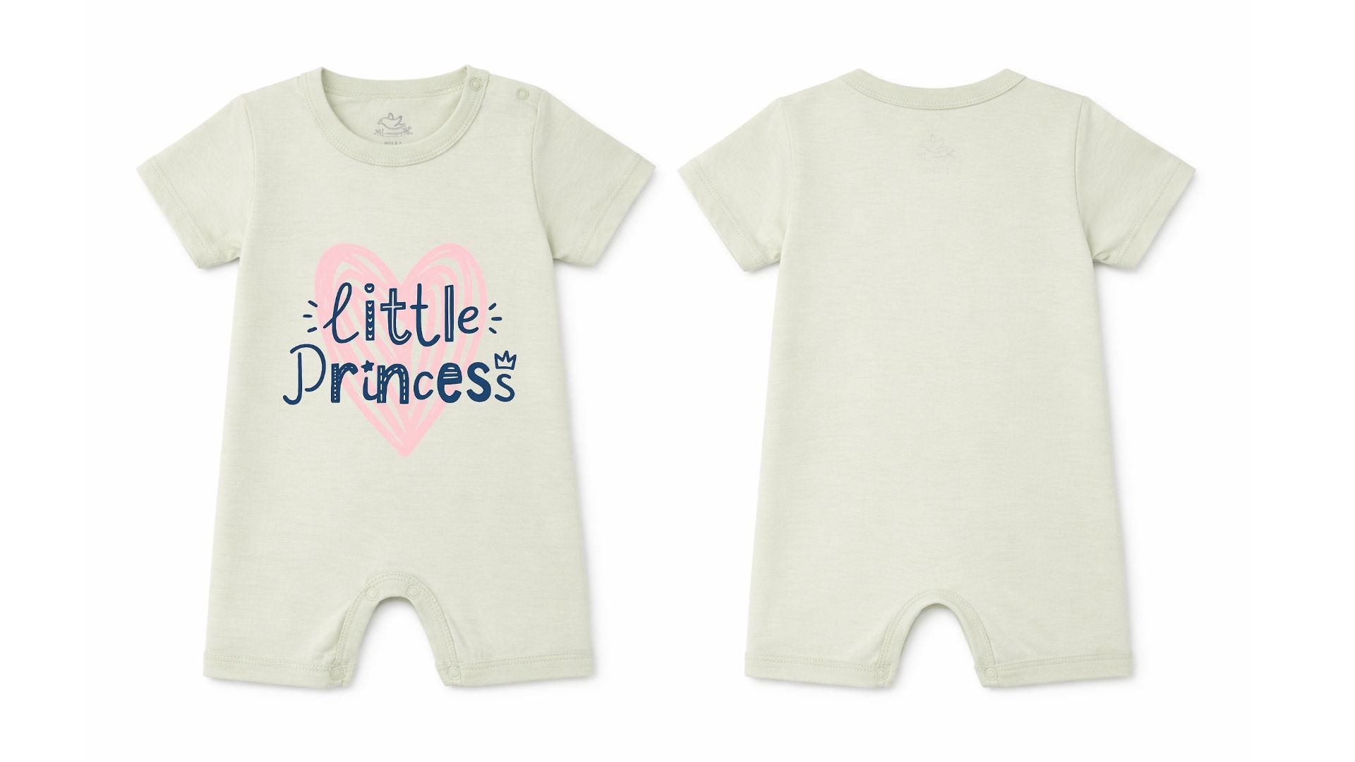 Short-Sleeve Full Length BodySuit (Romper): Premium Cotton Off-White "Little Princess" Graphic Casual Essentials and Active Playwear