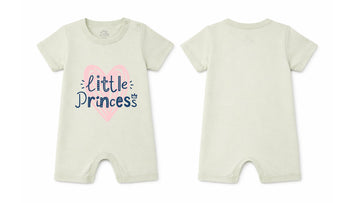 Short-Sleeve Full Length BodySuit (Romper): Premium Cotton Off-White "Little Princess" Graphic Casual Essentials and Active Playwear
