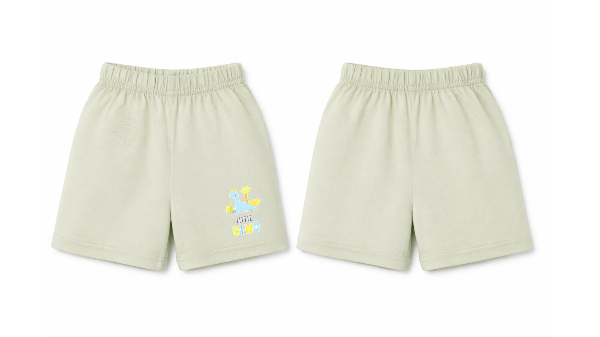 Shorts: Premium Cotton Light Green "Little Dino" Graphic Casual Essentials and Active Playwear