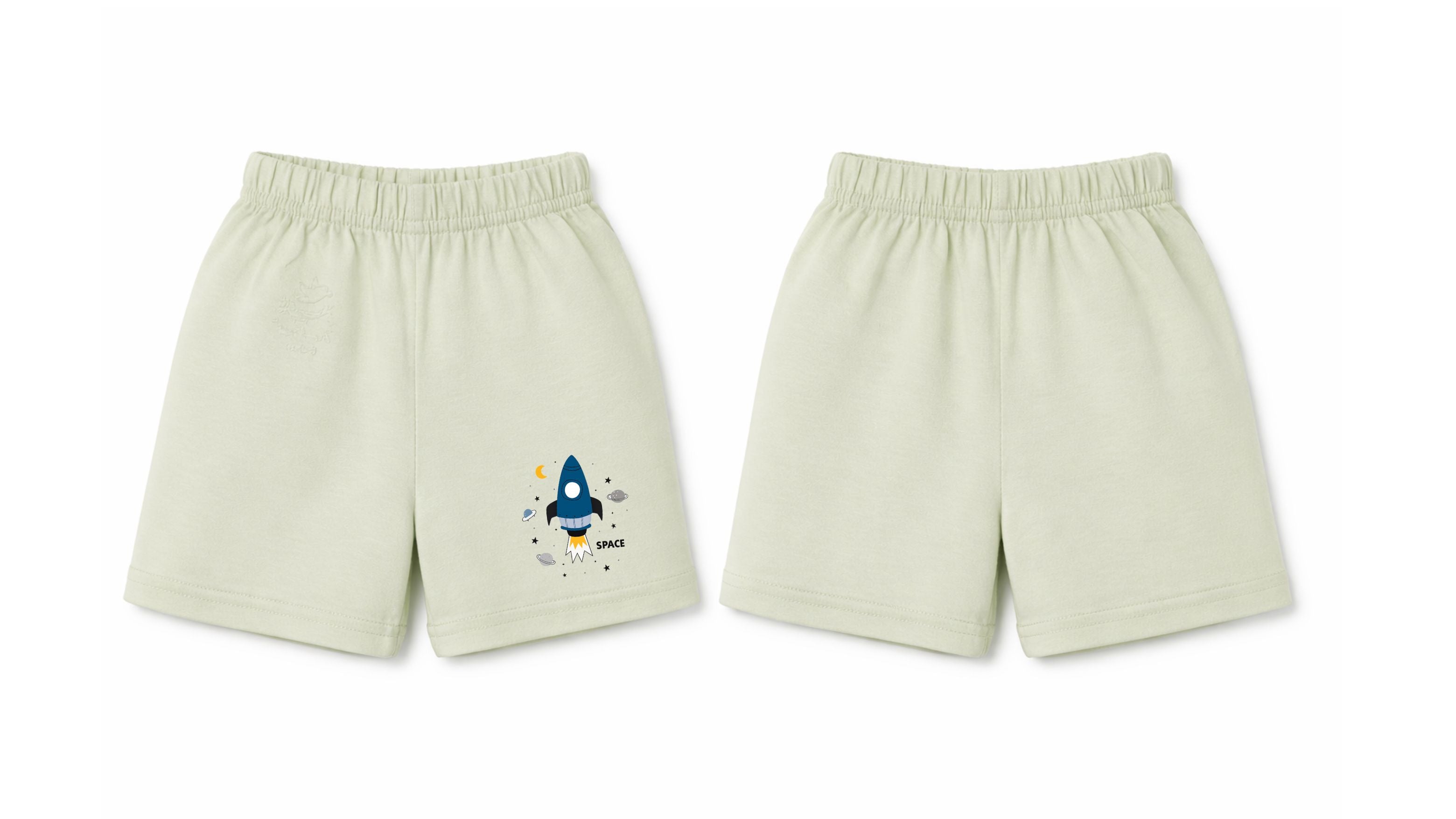 Shorts: Premium Cotton Light Green "Space" Graphic Casual Essentials and Active Playwear