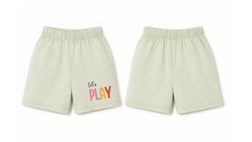 Shorts: Premium Cotton Light Green "Lets Play" Graphic Casual Essentials and Active Playwear