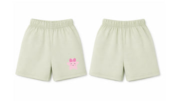 Shorts: Premium Cotton Light Green "Pink Star" Graphic Casual Essentials and Active Playwear