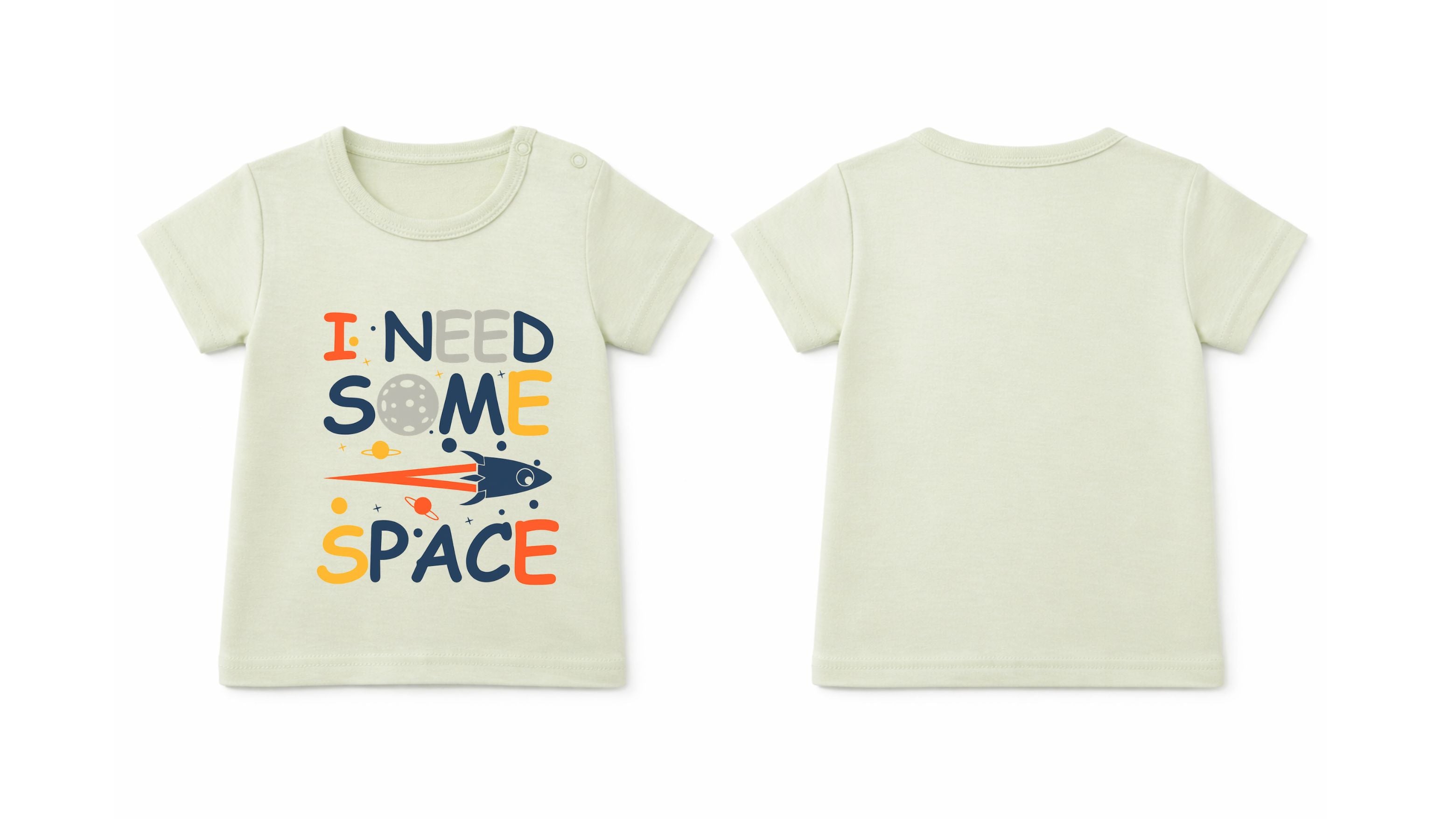 T-Shirt: Premium Cotton Light Green "Space" Graphic Casual Essentials and Active Playwear