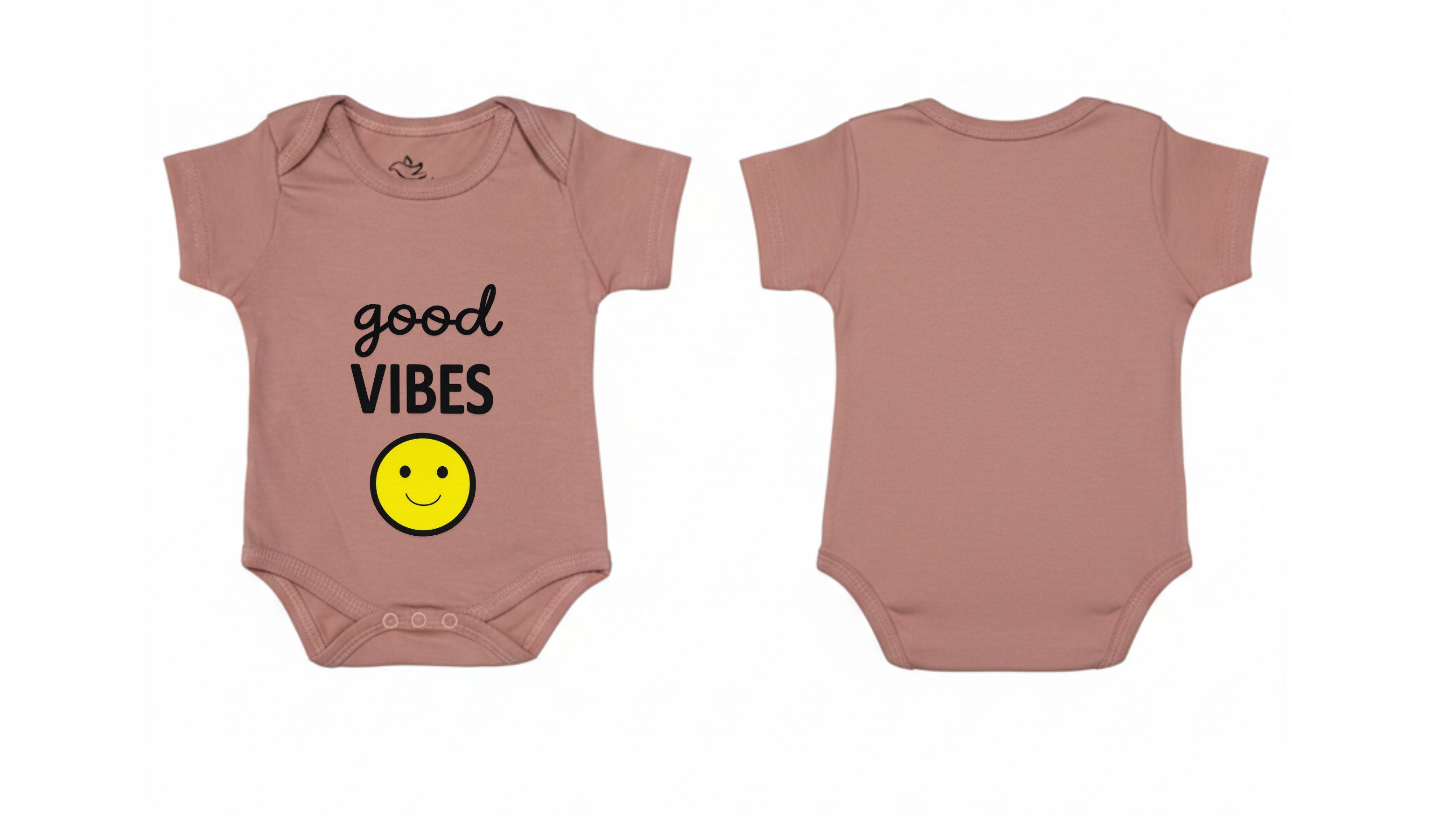 Short-Sleeve BodySuit: Premium Cotton Dusty Rose "Good Vibes" Graphic Casual Essentials and Active Playwear