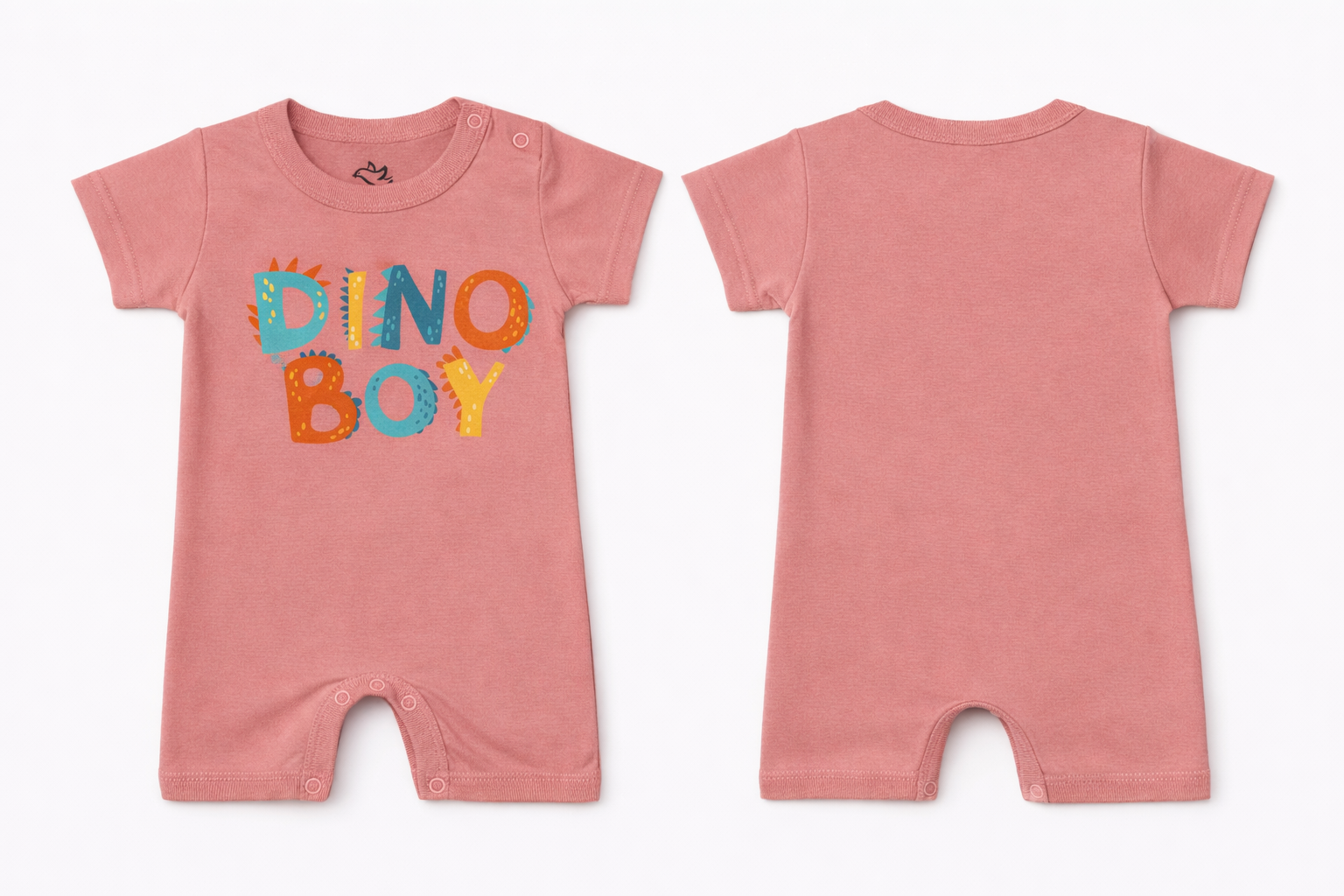 Short Sleeve Romper Rose Tan Dino Boy DTF