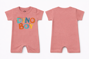 Short Sleeve Romper Rose Tan Dino Boy DTF