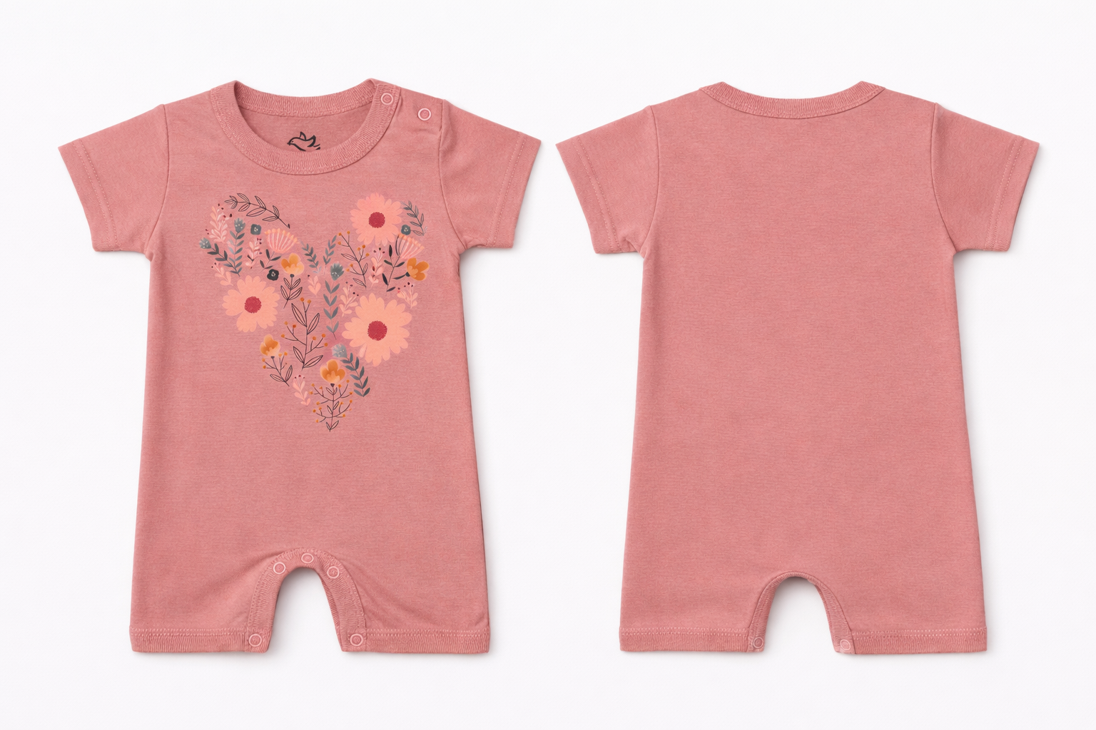 Short Sleeve Romper Rose Tan Heart DTF