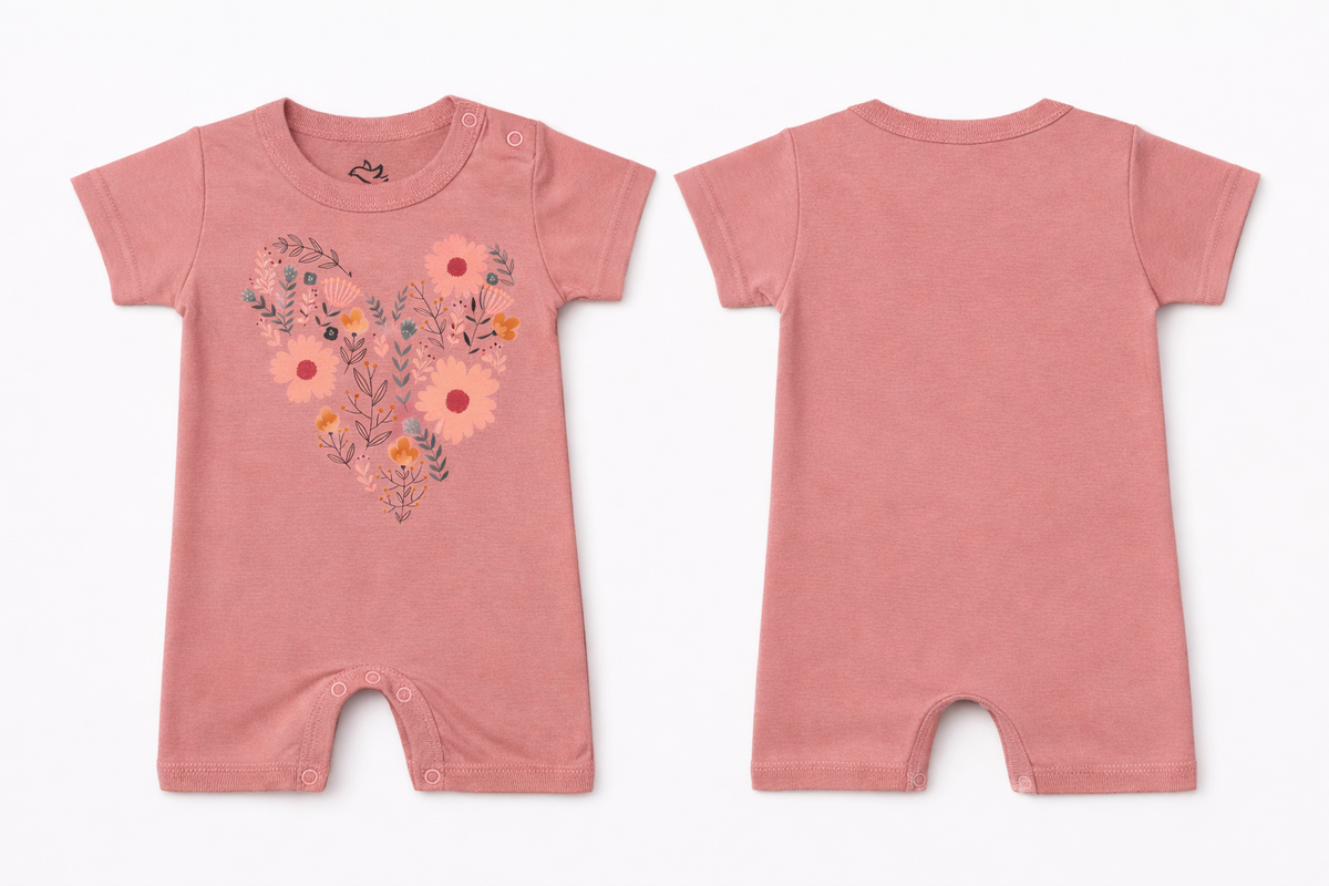 Short Sleeve Romper Rose Tan Heart DTF