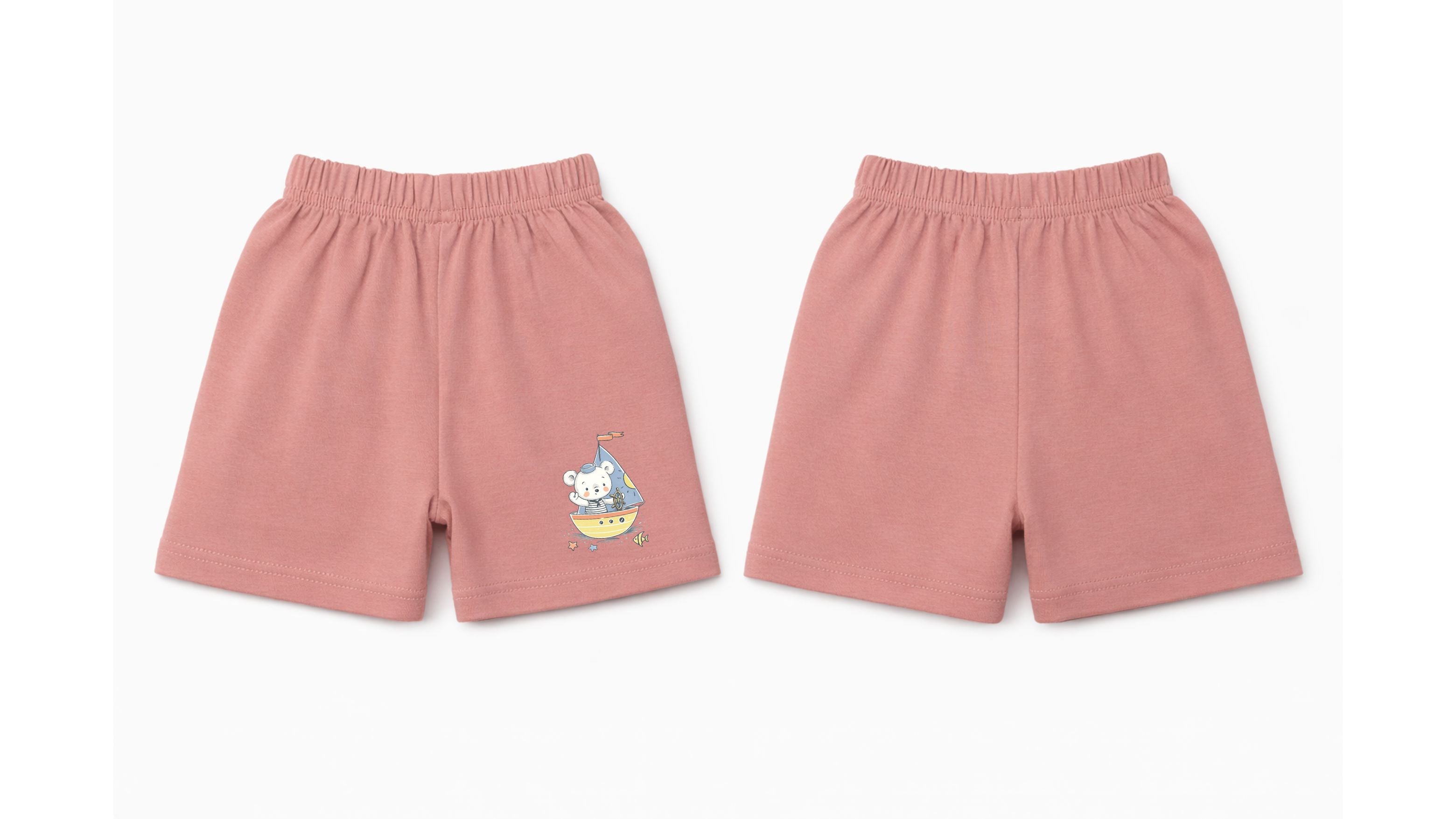 Shorts: Premium Cotton Dusty Rose "Panda Boat" Graphic Casual Essentials and Active Playwear