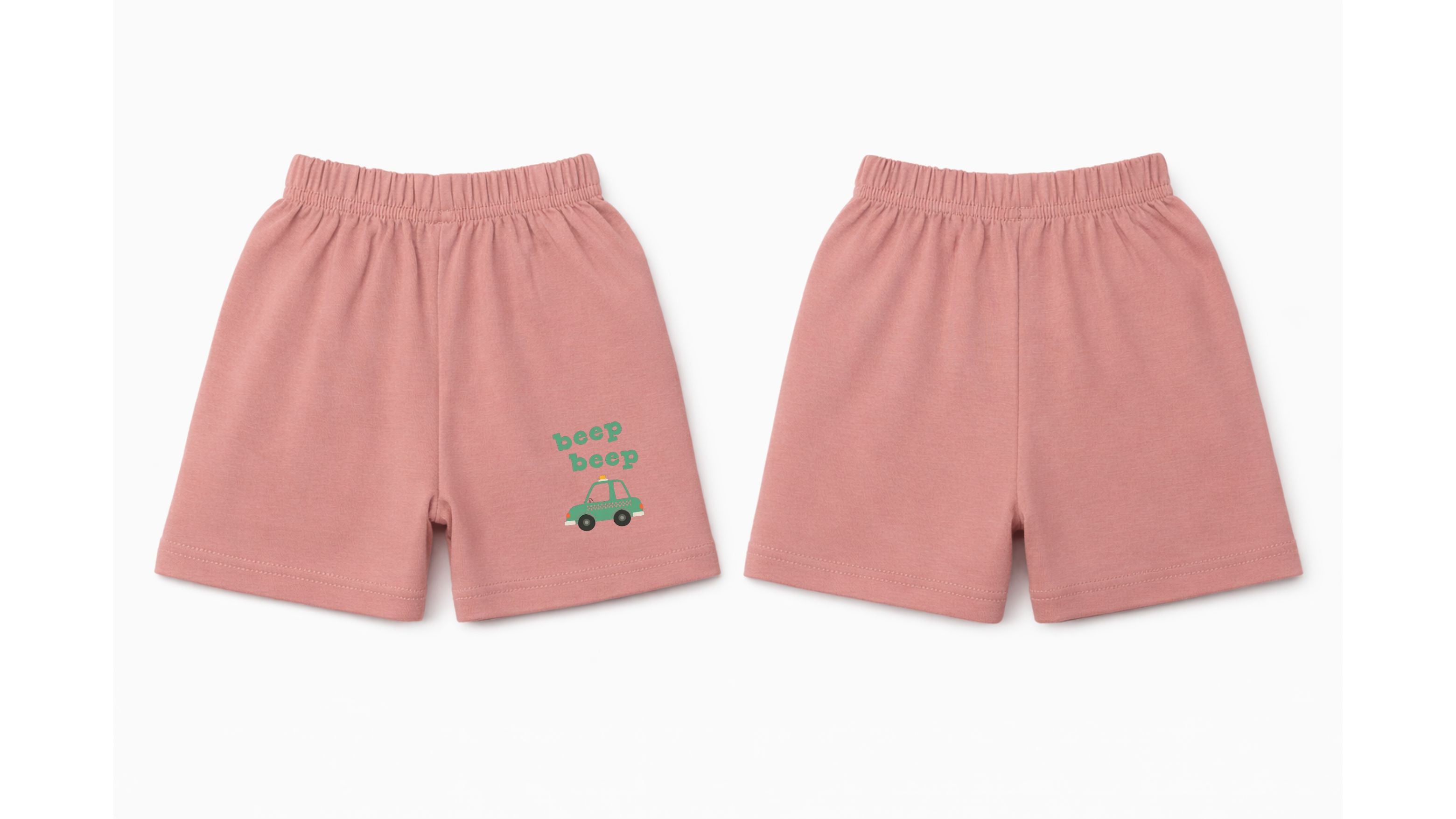 Shorts: Premium Cotton Dusty Rose "Beep Beep" Graphic Casual Essentials and Active Playwear