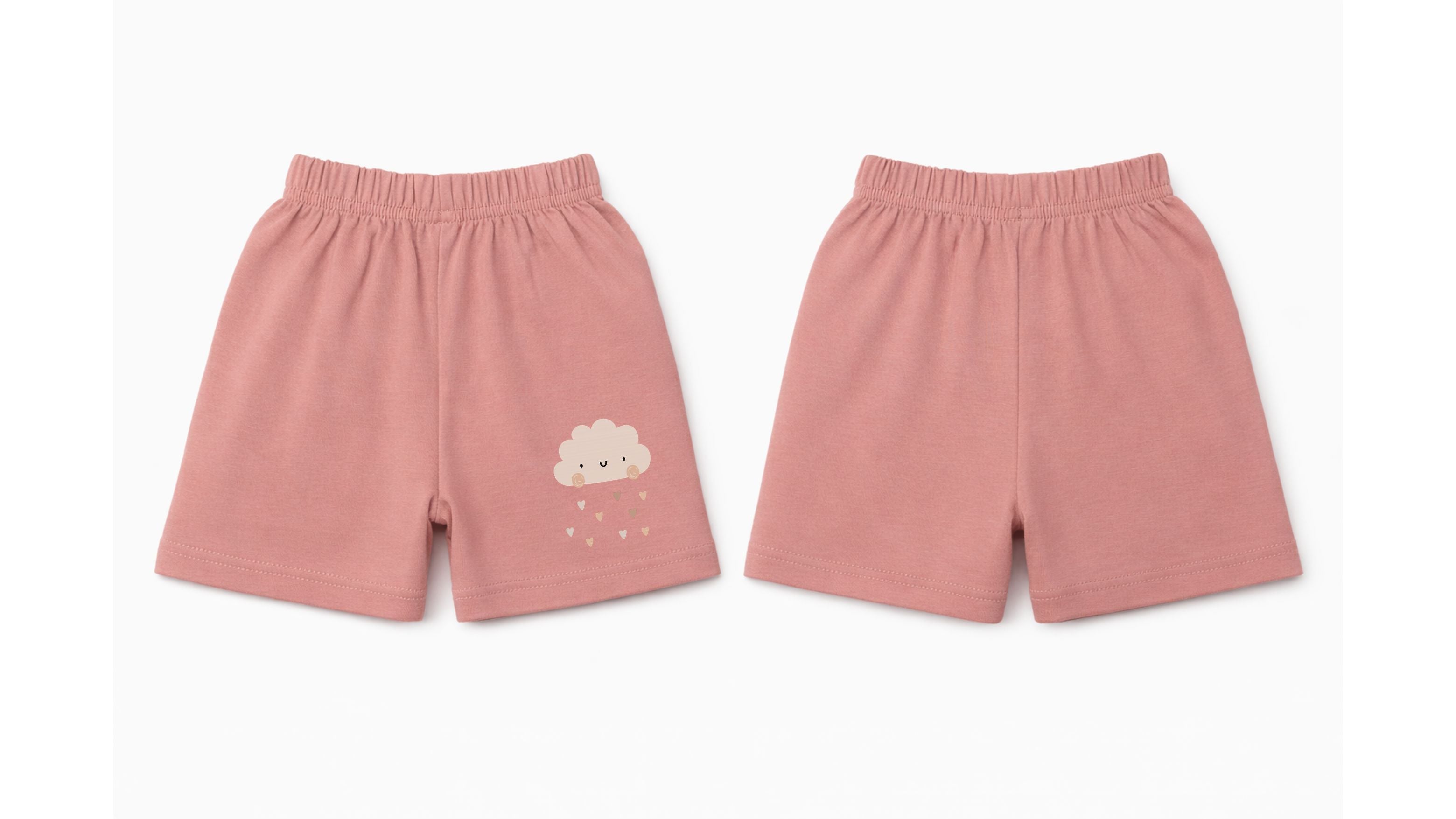 Shorts: Premium Cotton Dusty Rose "Cloud Hearts" Graphic Casual Essentials and Active Playwear