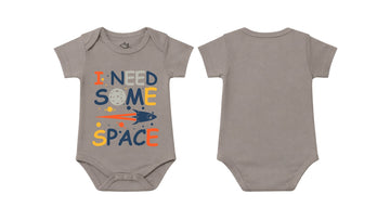 Short-Sleeve BodySuit: Premium Cotton-Blend "Space" Graphic Grey [Daily Casual Wear]