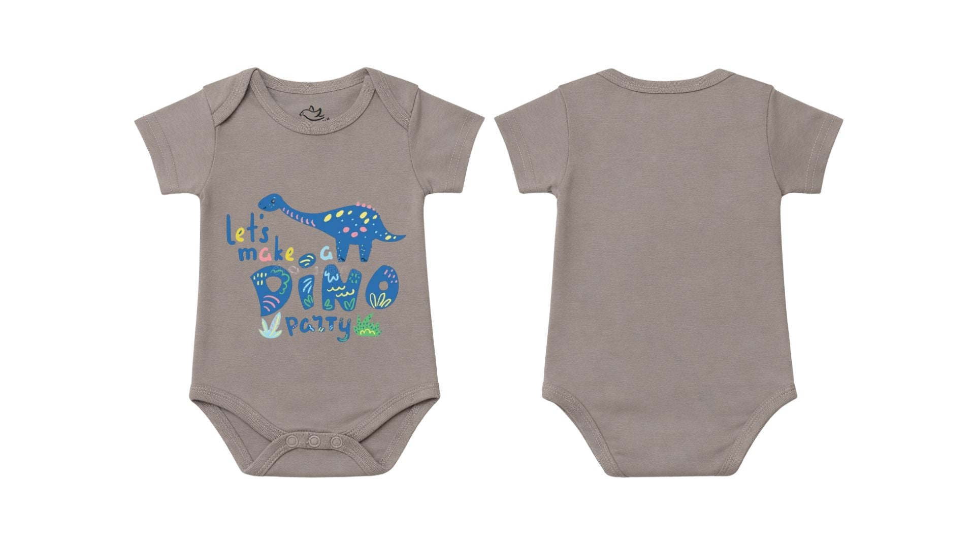 Short-Sleeve BodySuit: Premium Cotton-Blend "Dino Party" Graphic Grey [Active Playwear]