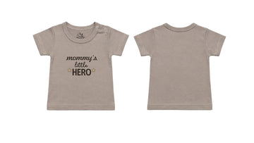 Short-Sleeve T-Shirt: Premium Cotton-Blend "Mommy's little HERO" Grey Daily Casual Wear
