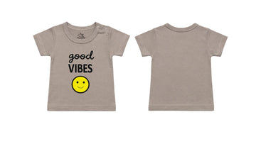 Short-Sleeve T-Shirt: Premium Cotton-Blend "Good Vibes" Grey Daily Casual Wear