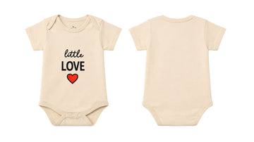 Short Sleeve Body Suit: Premium Cotton-Blend "Little Love" Beige Daily Casual Wear