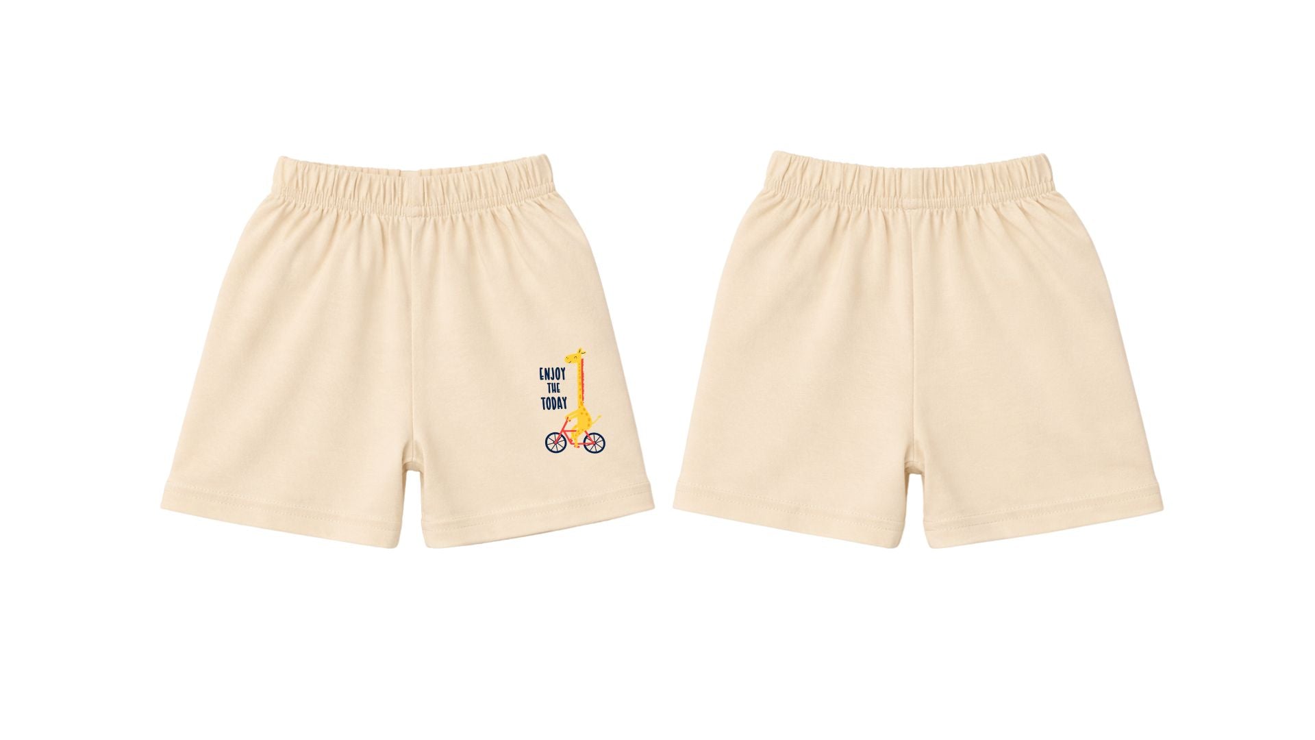 Shorts: Premium Cotton-Blend "Enjoy the Today" Beige Daily Casual Wear